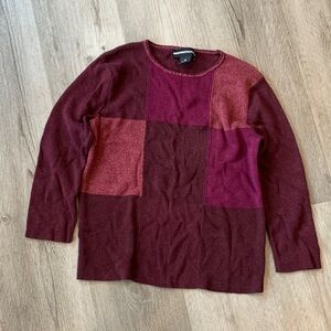 Norton McNaughton Patchwork Crew Neck Sweater in Burgundy and Wine